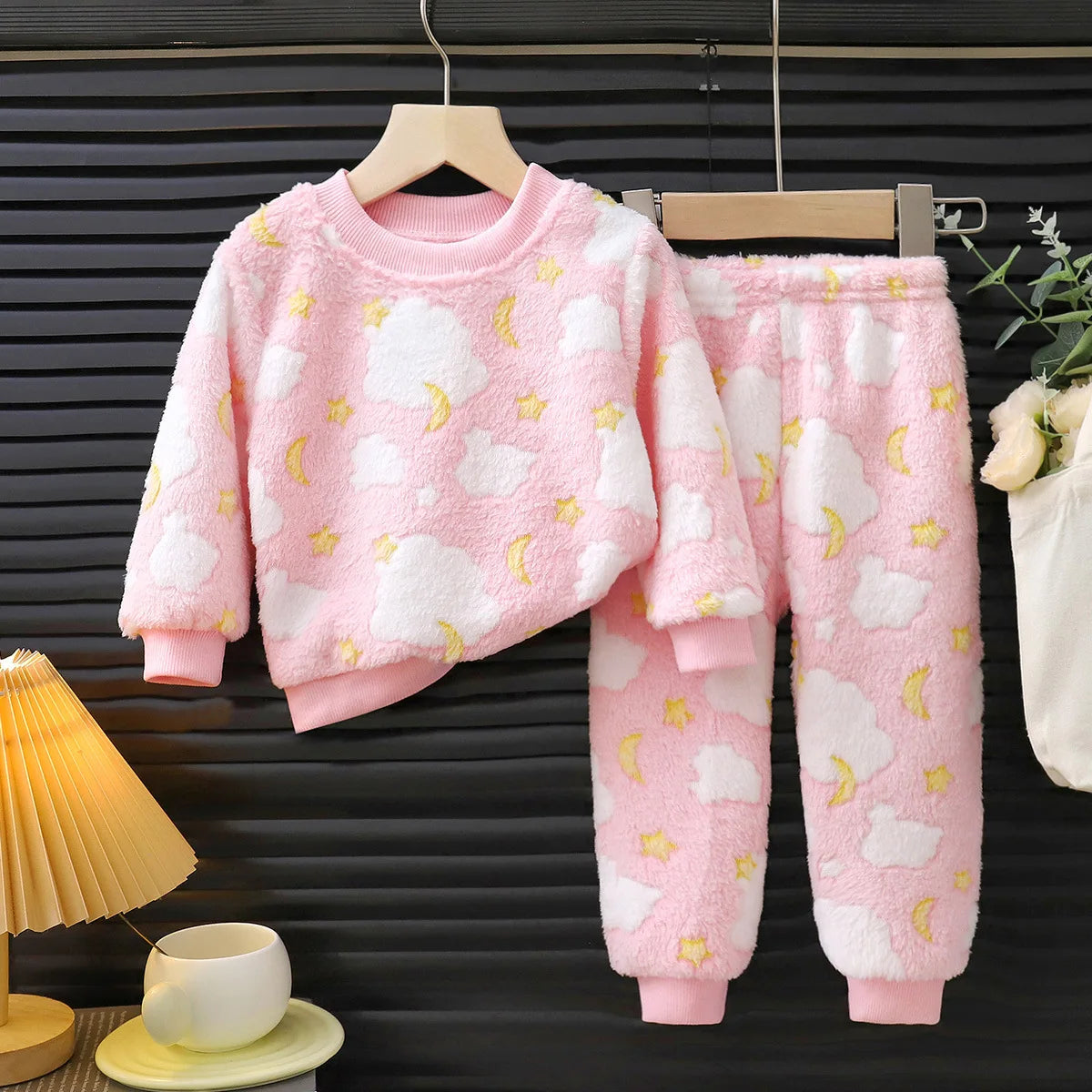 Kids Flannel Pajama Set Long Sleeve Winter Sleepwear for Boys Girls