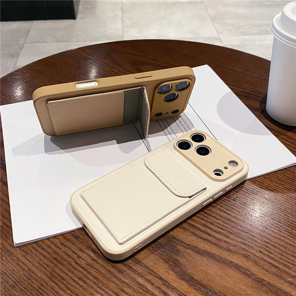 Leather Card Holder Wallet Lens Protection iPhone Case