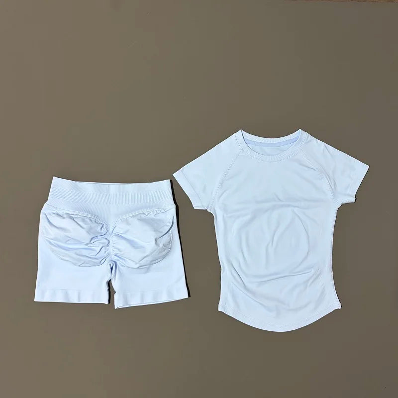 Women 2 Piece Gym Set Seamless Workout Outfit Shorts & Top Fitness Yoga Set