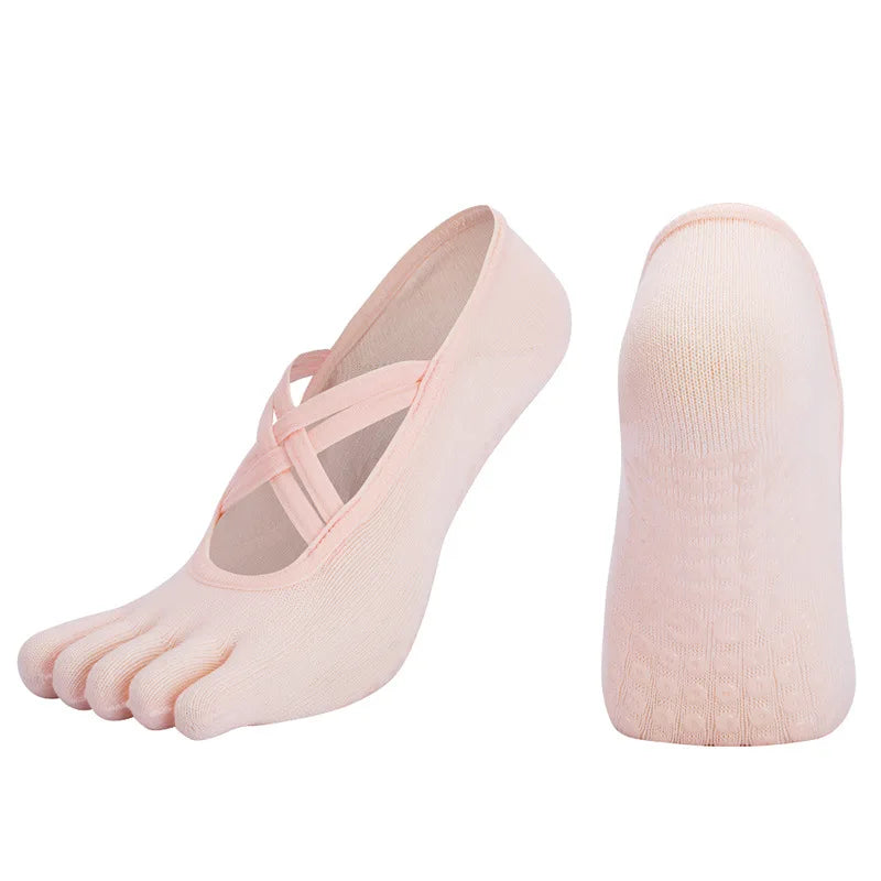 Women Anti Slip Pilates Five Toe Yoga Socks Silicone Grip Cotton Fitness Socks 1–4 Pairs