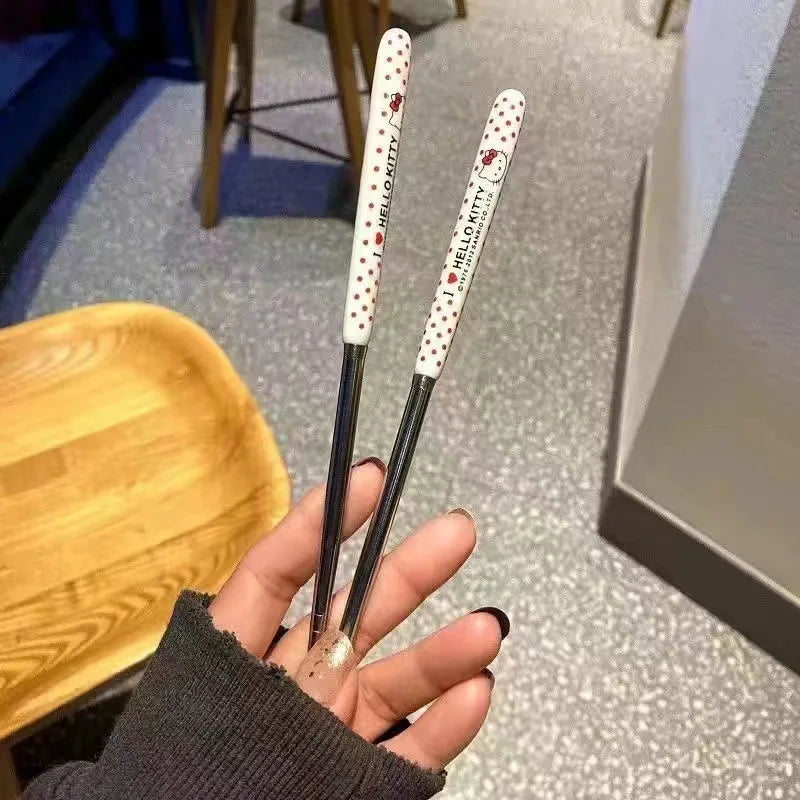 Sanrio Hello Kitty Stainless Steel Chopsticks Spoon Fork Tableware Set
