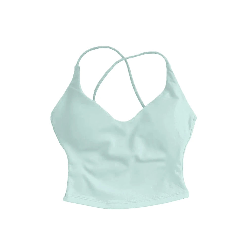 Women Strappy Sports Bra High Support Cross Back Yoga Gym Tank Top