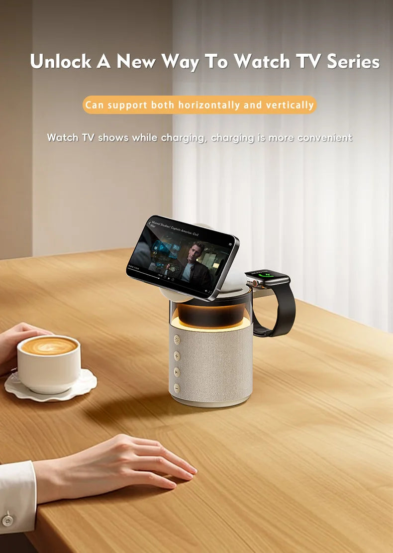 5 in 1 Magnetic Wireless Charging Station with Speaker Night Light Fast Charger for iPhone Apple Watch AirPods