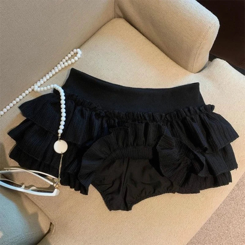 Women Ruffle Mini Skirt Elastic Waist Puffy Cake Style Korean Casual Skirt