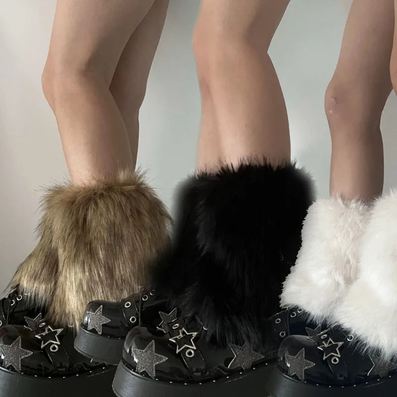 Faux Fur Leg Warmers Y2K Winter Boot Covers