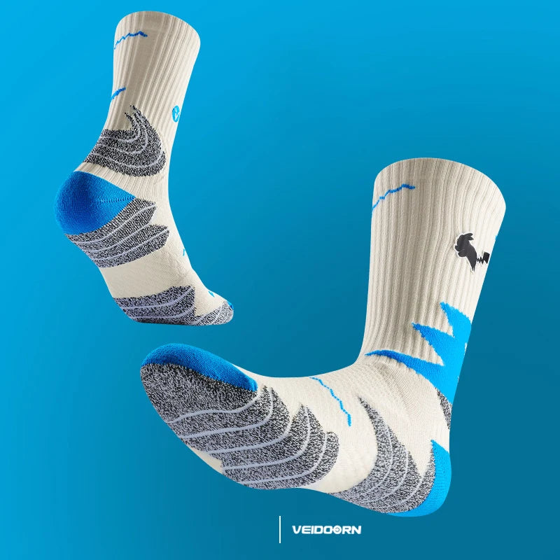 Veidoorn Sport Socks Mid Calf Thick Cushion Non Slip Running Basketball Cycling Socks