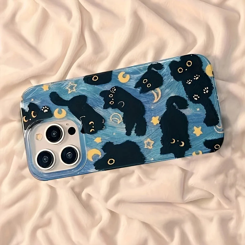 Moon Stars Black Cat Silicone iPhone Case
