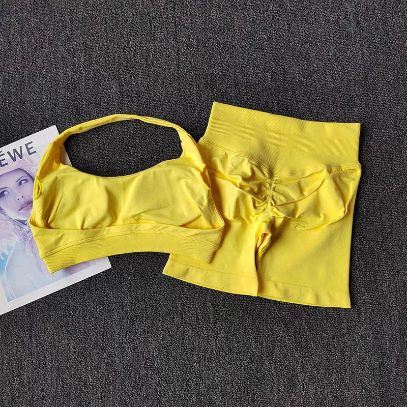 Women Seamless Gym Set Sports Bra & Shorts Workout Fitness Yoga Outfit