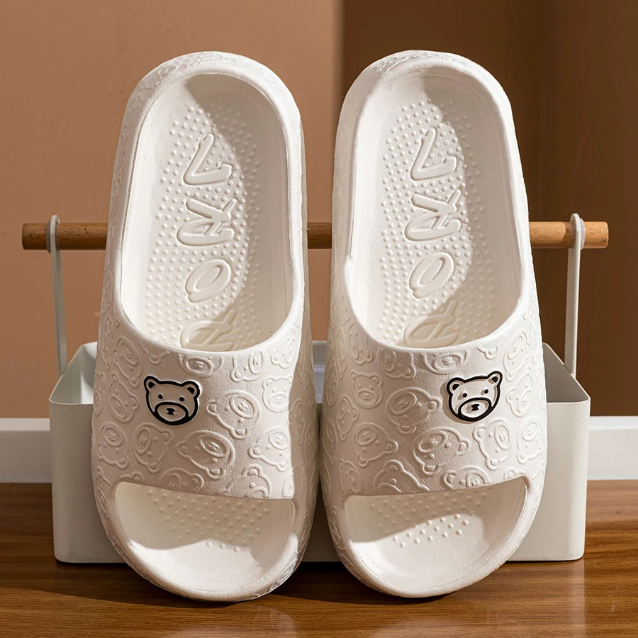 Cute Bear EVA Slippers Women Anti Slip Bathroom Slides Soft Comfortable Indoor Outdoor Summer Sandals