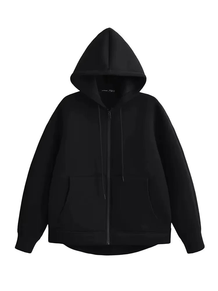 Women Oversize Zip Up Hoodie Jacket High Street Loose Sweatshirt Coat