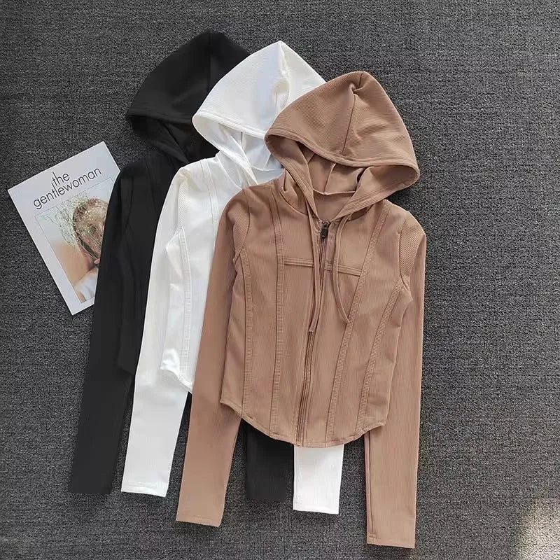 Women’s Hooded Quick Dry Sports Jacket Long Sleeve Running Yoga Cardigan