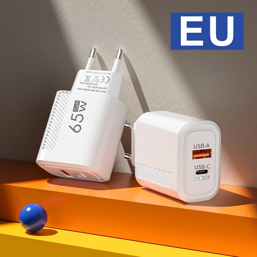 65W USB GaN Fast Charging Adapter QC3.0 USB Type C Wall Charger