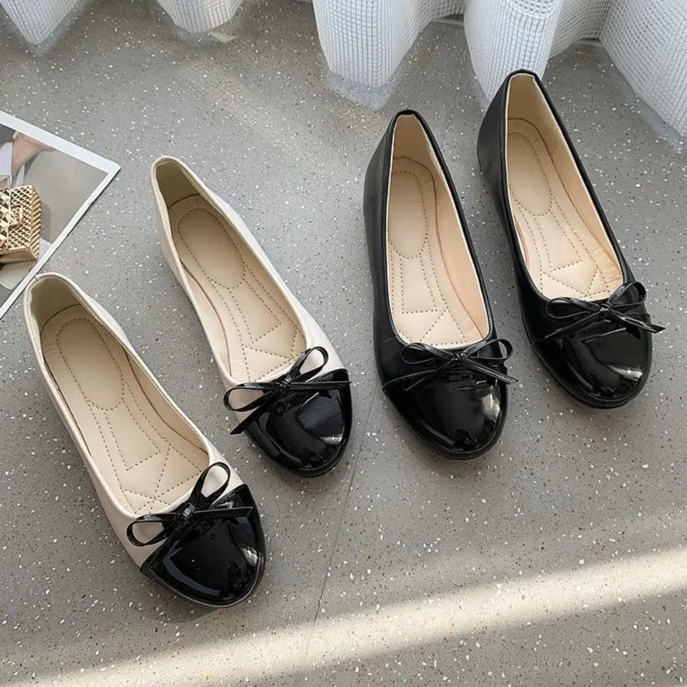 Women Leather Ballerina Flats Bowknot Loafers Non Slip Comfort Shoes