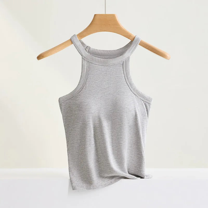 Women’s Halter Camisole Top with Built In Bra Slim Fit Breathable Tank