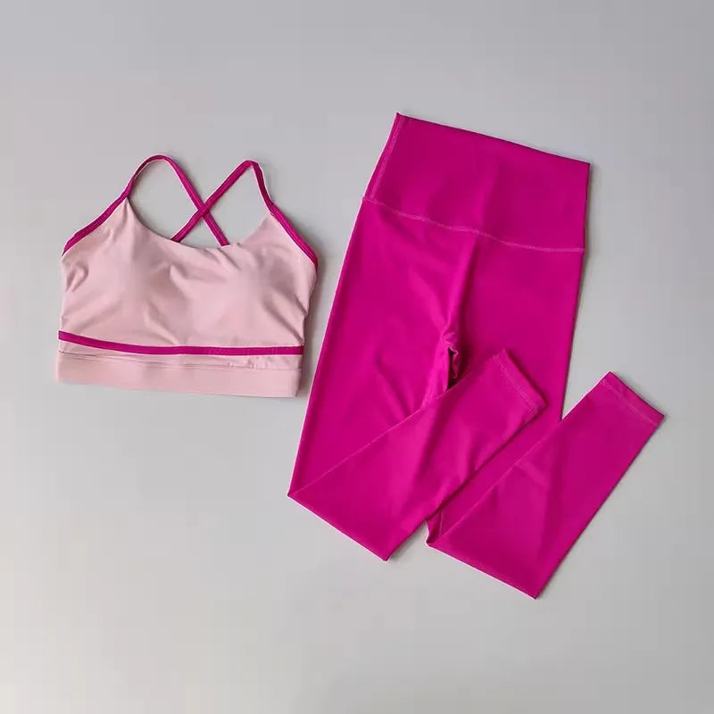 Women Yoga Set Sports Bra High Waist Leggings Gym Fitness Workout Set