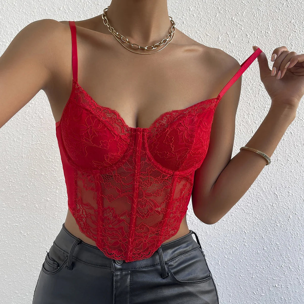 Women Lace Underwire Corset Crop Top Backless Vest