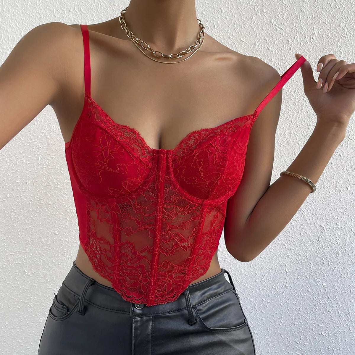 Women Lace Underwire Corset Crop Top Backless Vest