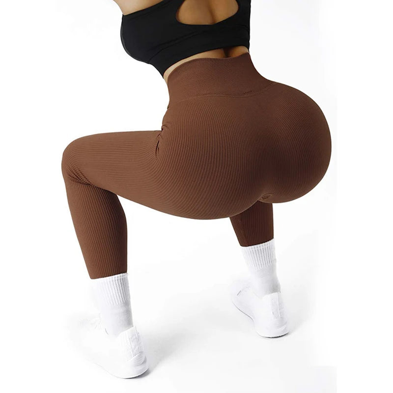 Women’s High Waist Ribbed Seamless Yoga Leggings for Gym Fitness