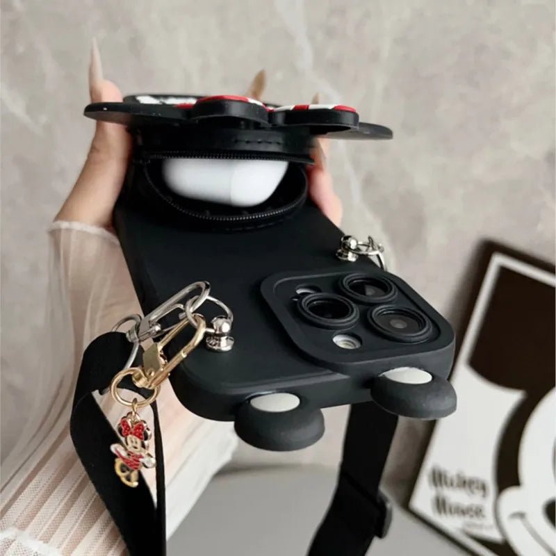 Minnie Mickey Pendant Wallet Lanyard iPhone Case