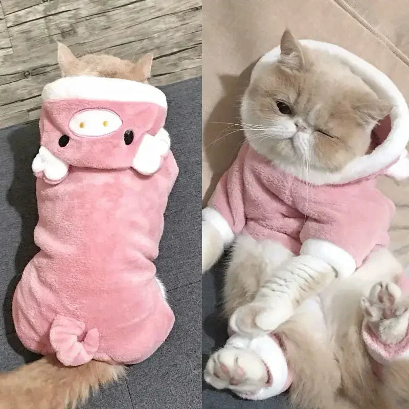 Cartoon Pet Jumpsuit Warm Dog Cat Pajama Outfit for Small Pets