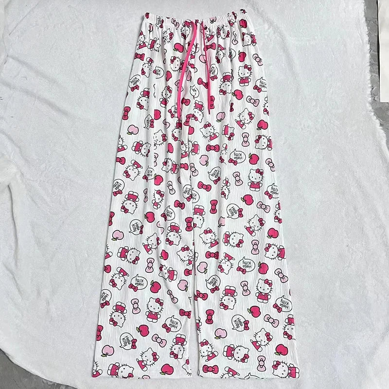 Women’s Cute Cat Cartoon Pajama Pants Y2K Kawaii Loose Casual Home Trousers