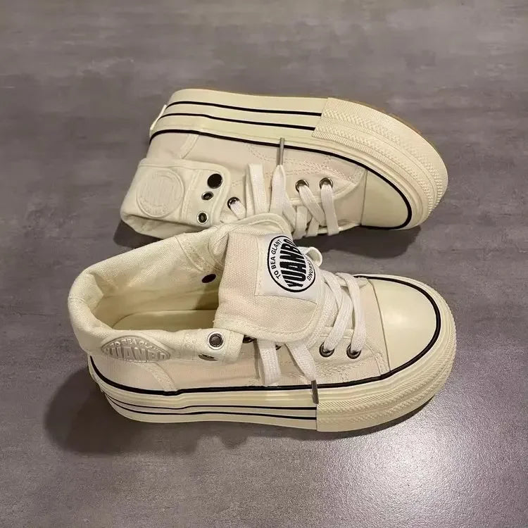 Women High Top Canvas Sneakers Platform Lace Up Thick Sole Height Increase Casual Shoes