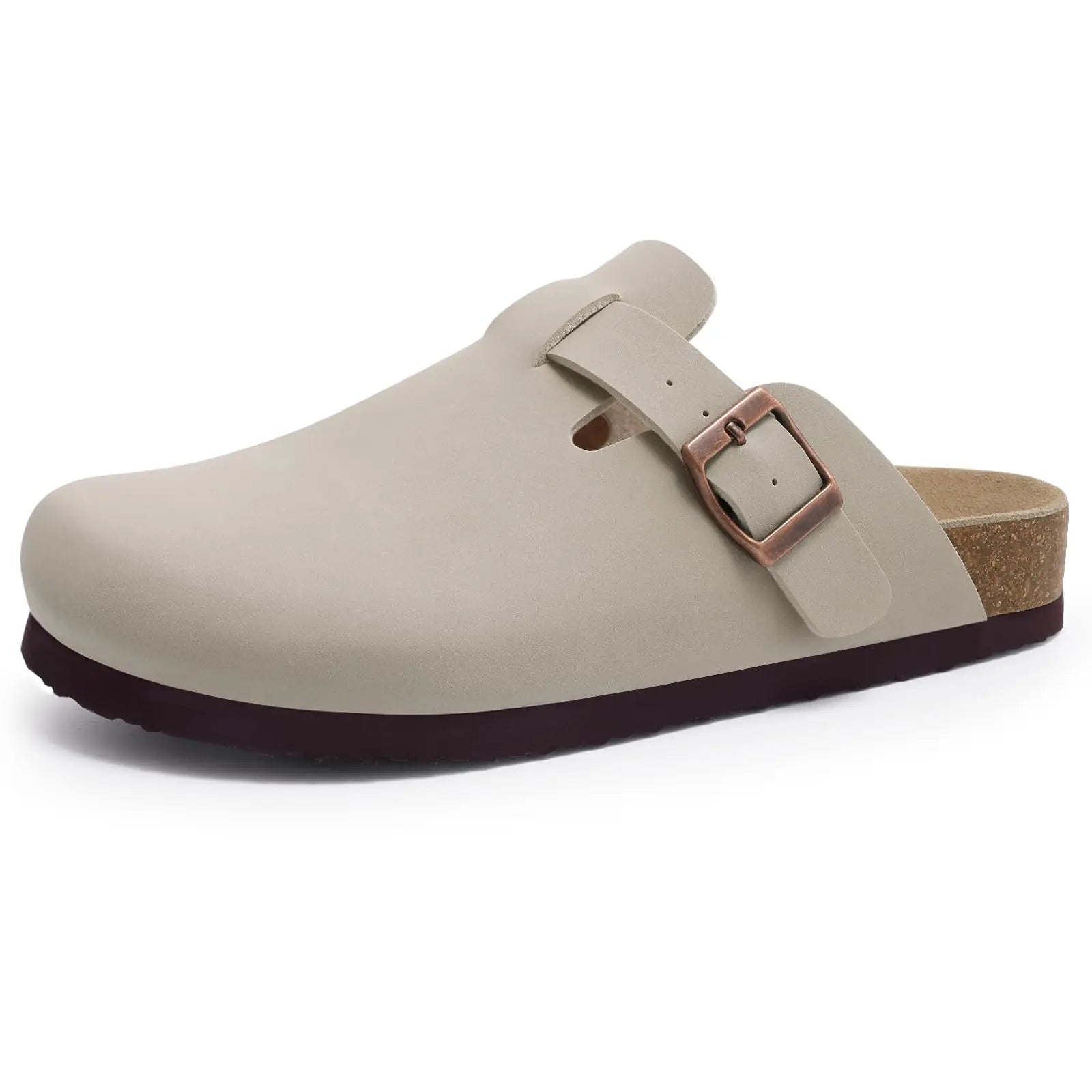 Suede Mule Slippers Cork Footbed Clogs Adjustable Buckle Slides Comfort Arch Support Sandals Women Men