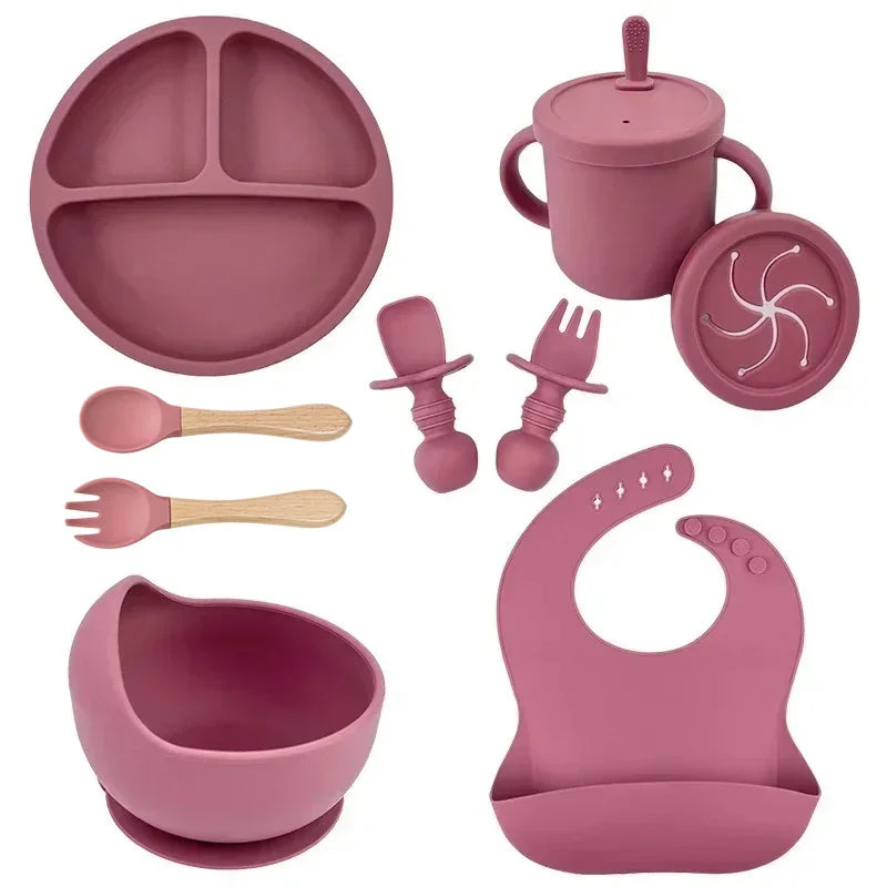 Silicone Baby Feeding Set Suction Plate Bowl Straw Cup