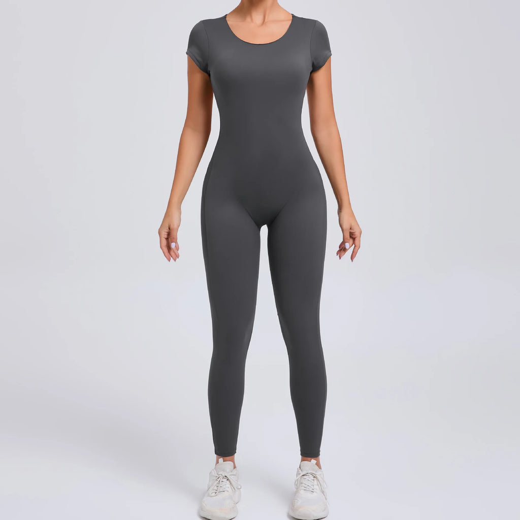 Women Open Back Yoga Jumpsuit One Piece Gym Bodysuit Hip Lift Quick Dry Fitness Outfit