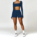 2PCS Seamless Yoga Set Women Long Sleeve Crop Top High Waist Leggings Workout Outfit