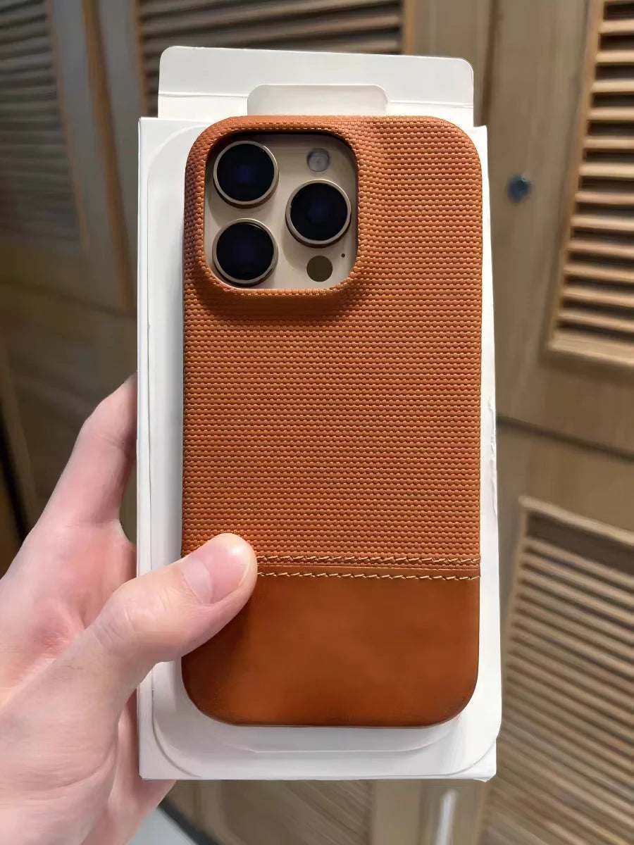 Business Splice Leather Nylon Fabric iPhone Case
