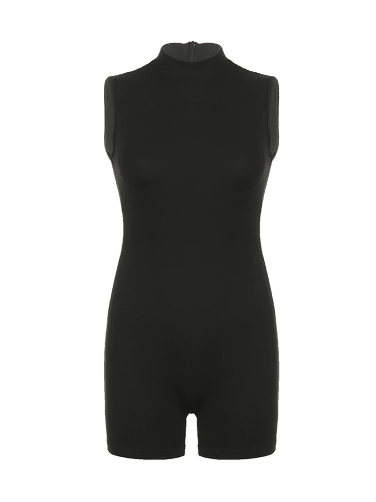 Women Sleeveless Sports Jumpsuit Zip Up Summer Romper Playsuit