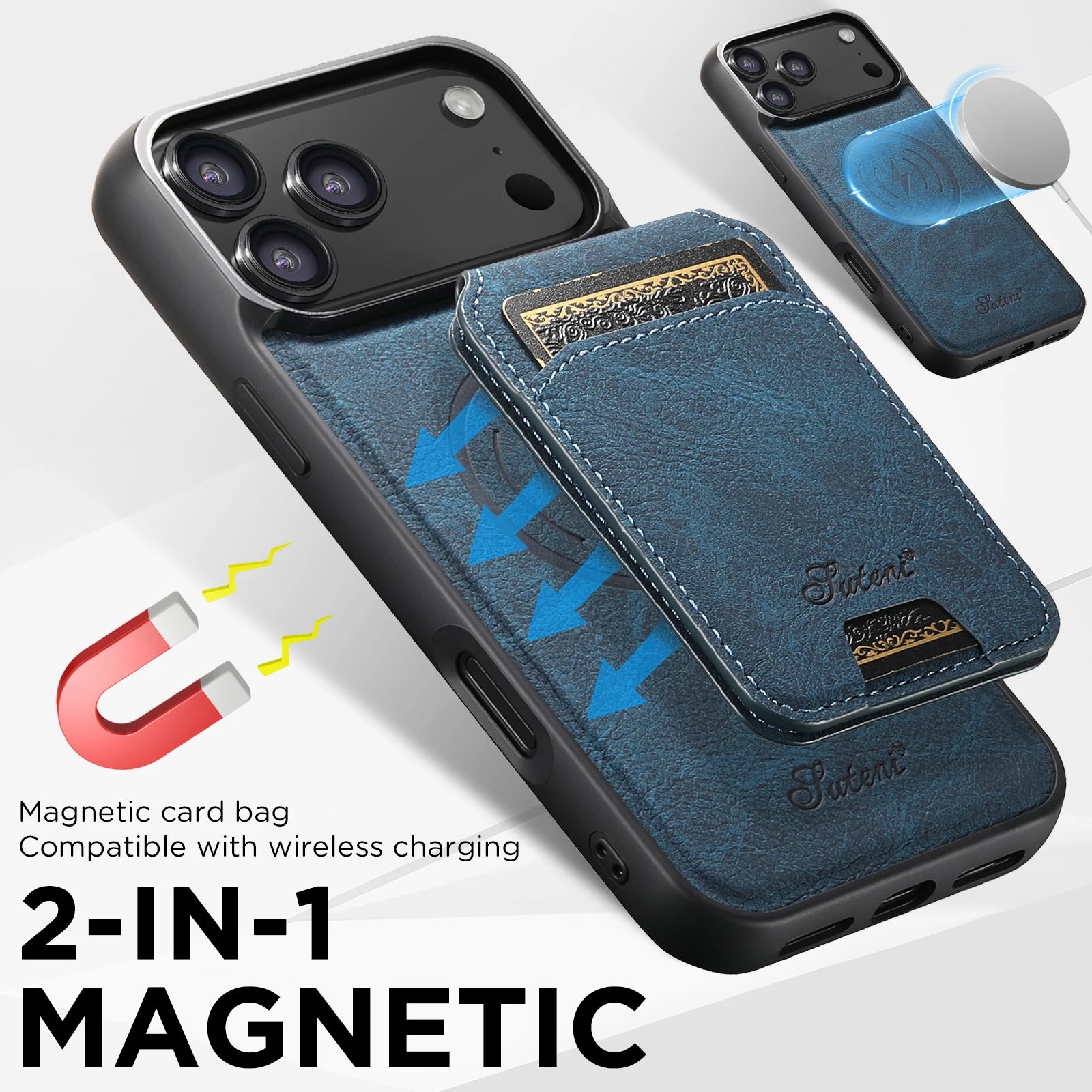 Magnetic with Card Holder Stand Faux Leather iPhone Case
