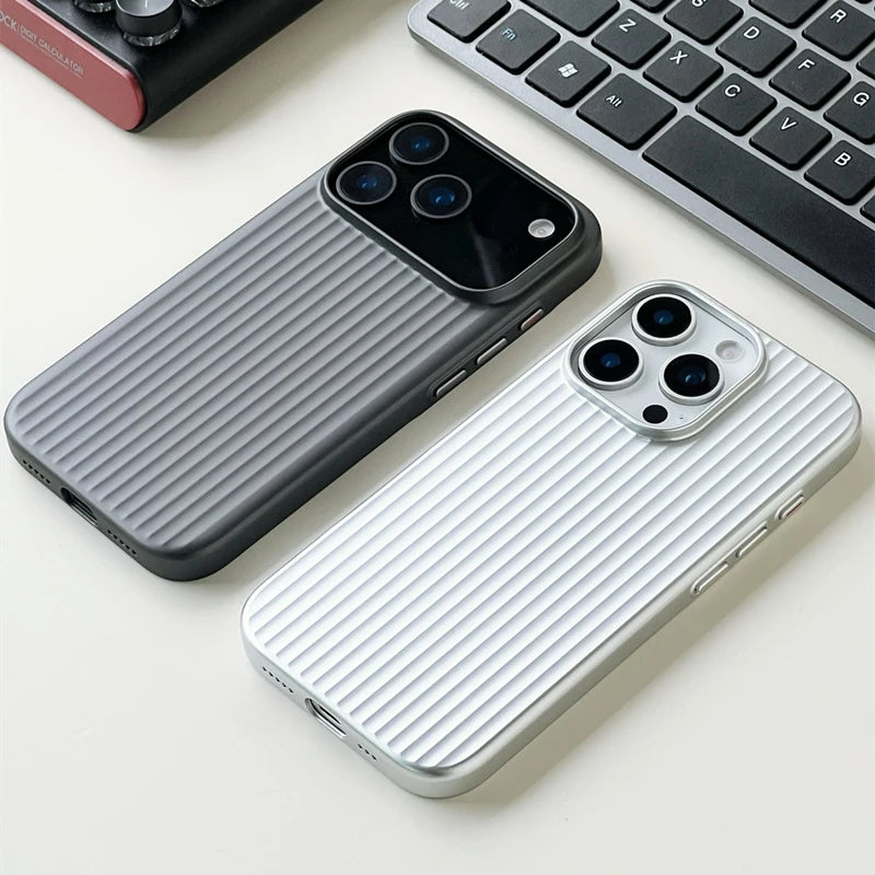 Plating 3D Luggage Stripes MagSafe Shockproof Matte iPhone Case
