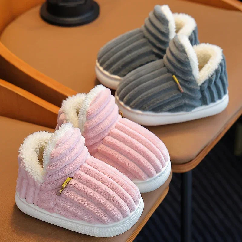 Kids Winter Plush Slippers Non-Slip Soft Sole Warm Indoor Shoes for Boys Girls Cozy Cotton House Shoes