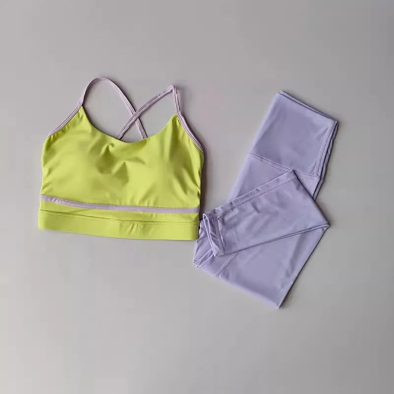 Women Yoga Set Sports Bra High Waist Leggings Gym Fitness Workout Set