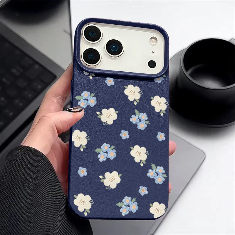 Small Flowers Shockproof Soft Silicone Leather Texture Cover iPhone Case