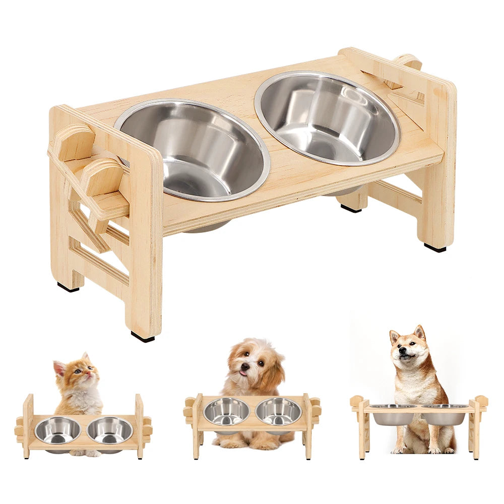 Elevated Pet Bowls Tilted Adjustable Stand with 2 Stainless Steel Dog Cat Bowls