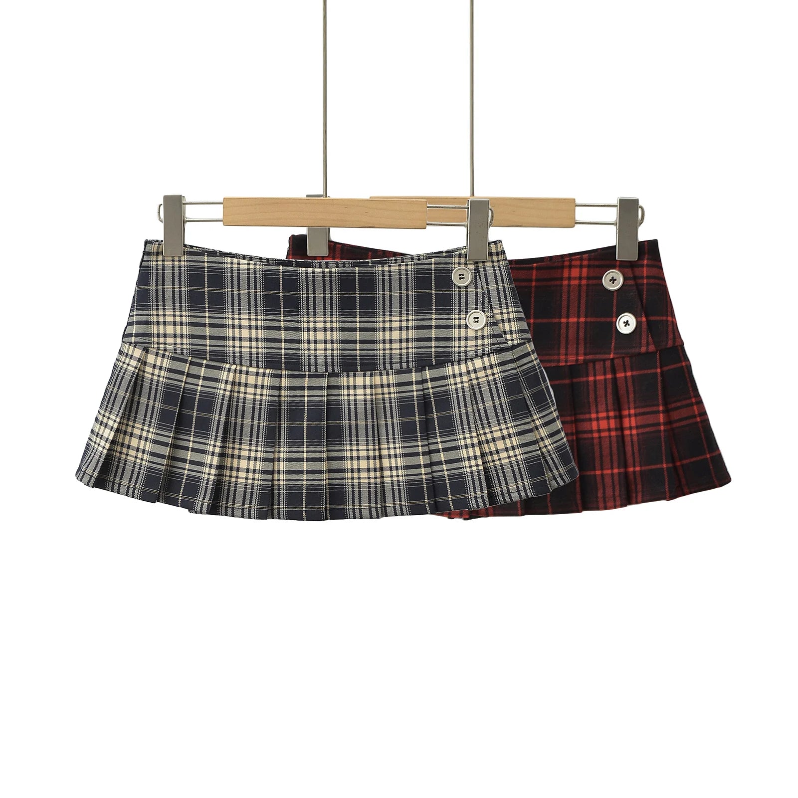 Women Y2K Plaid Pleated Mini Skirt Vintage Preppy Style Summer Skirt