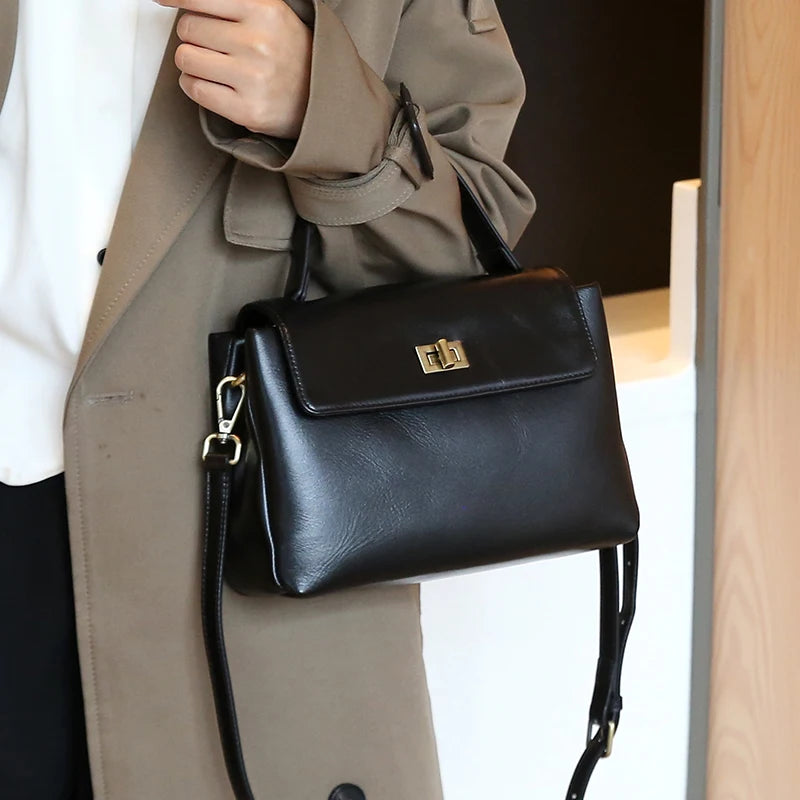 Vintage Genuine Leather Crossbody Bag for Women Top Handle Satchel