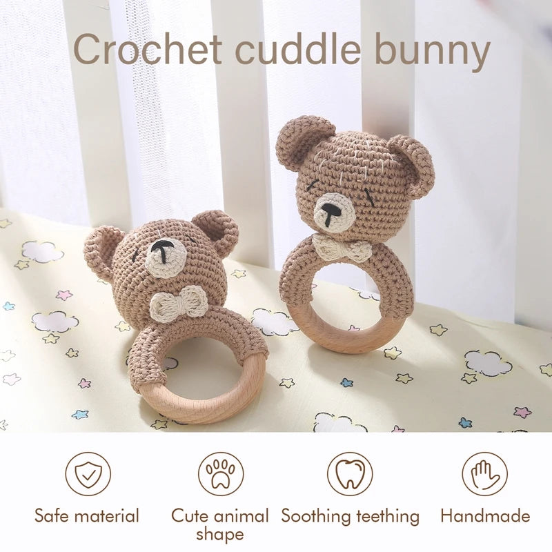 Crochet Bear Baby Rattle Teether Toy for 0 to 12 Months