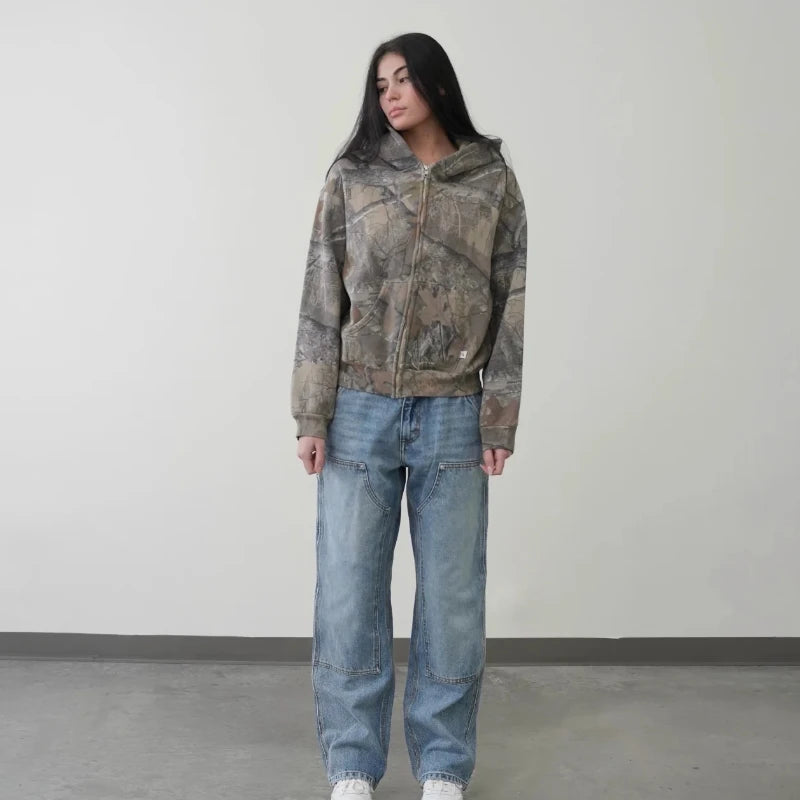 Y2K Camo Oversized Zip Up Hoodie Unisex Streetwear