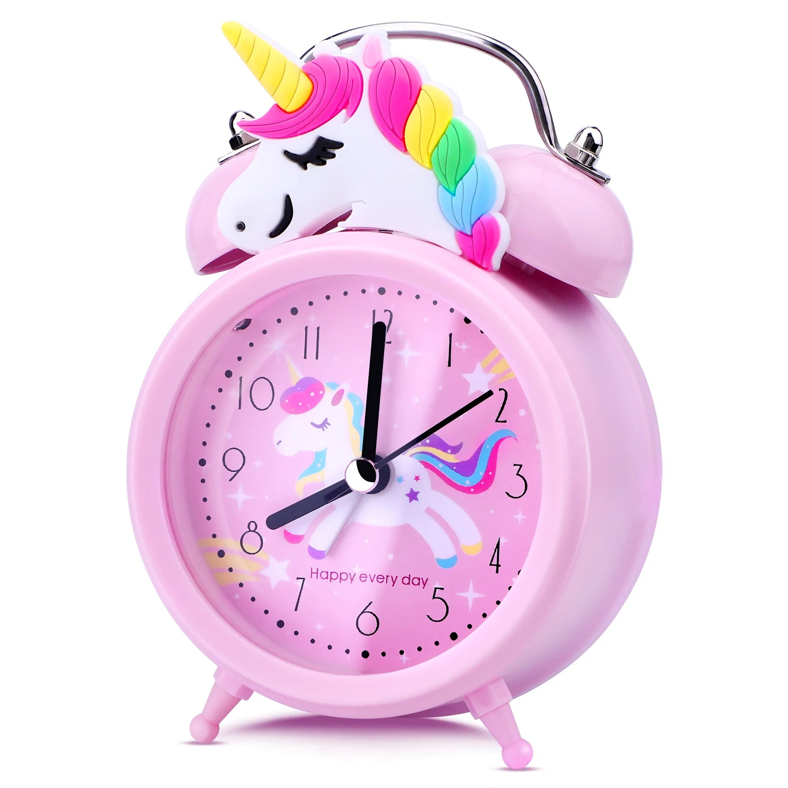 Cute Unicorn Alarm Clock Kids Double Bell Desk Clock with Backlight Cartoon Pink Bedroom Decor Gift