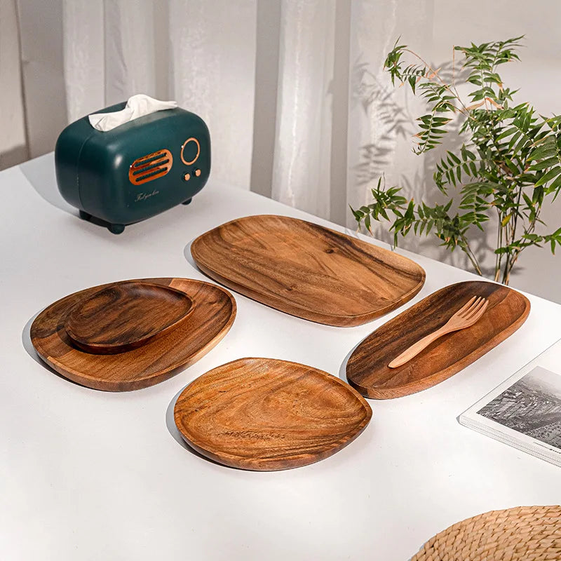 Wood Serving Tray Irregular Oval Plate Fruit Sushi Bread Dish Home Decor