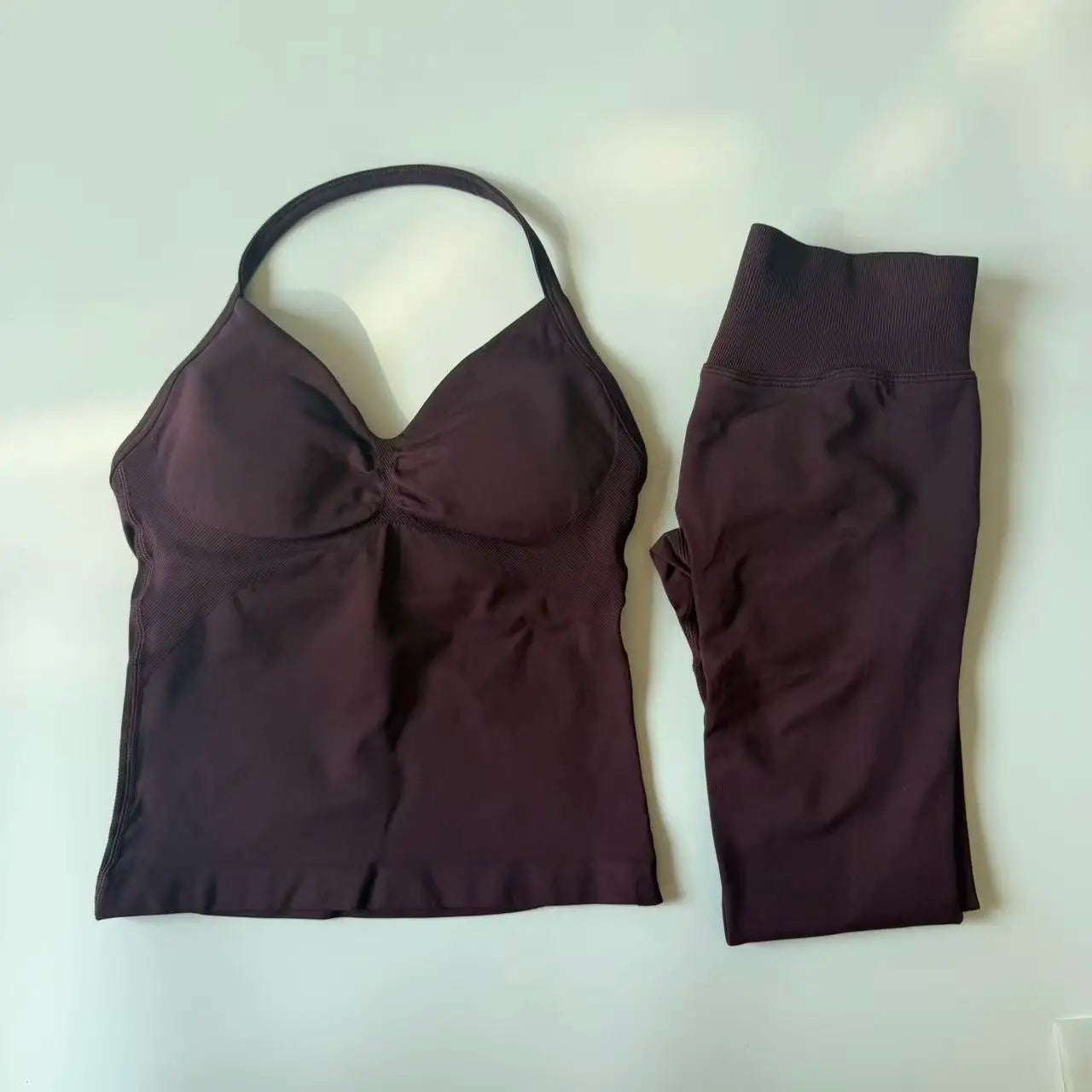 Backless Yoga Set Women Tank Top High Waist Scrunch Leggings Gym Fitness Outfit