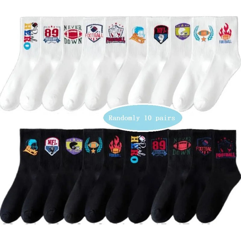 Cotton Harajuku Graffiti Long Socks Black White Anime Hip Hop Funny Fashion Socks 10 Pairs