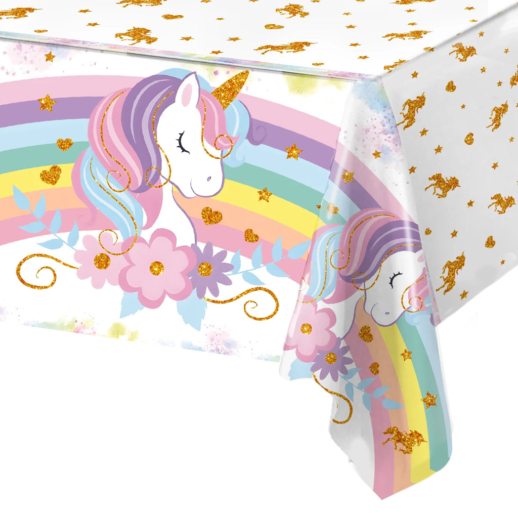 Rainbow Unicorn Tablecloth Birthday Party Decorations Waterproof PE Table Cover Kids Unicorn Theme Party Supplies