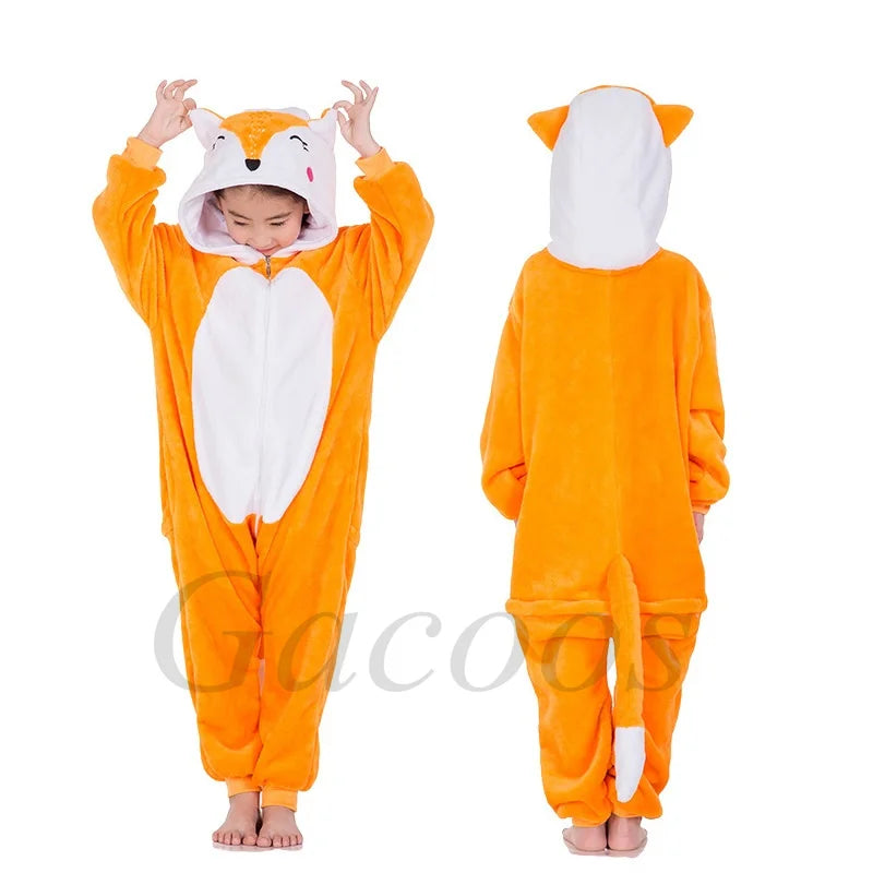 Kids Unicorn Animal Flannel Hooded Onesie Pajamas Warm Sleepwear Costume