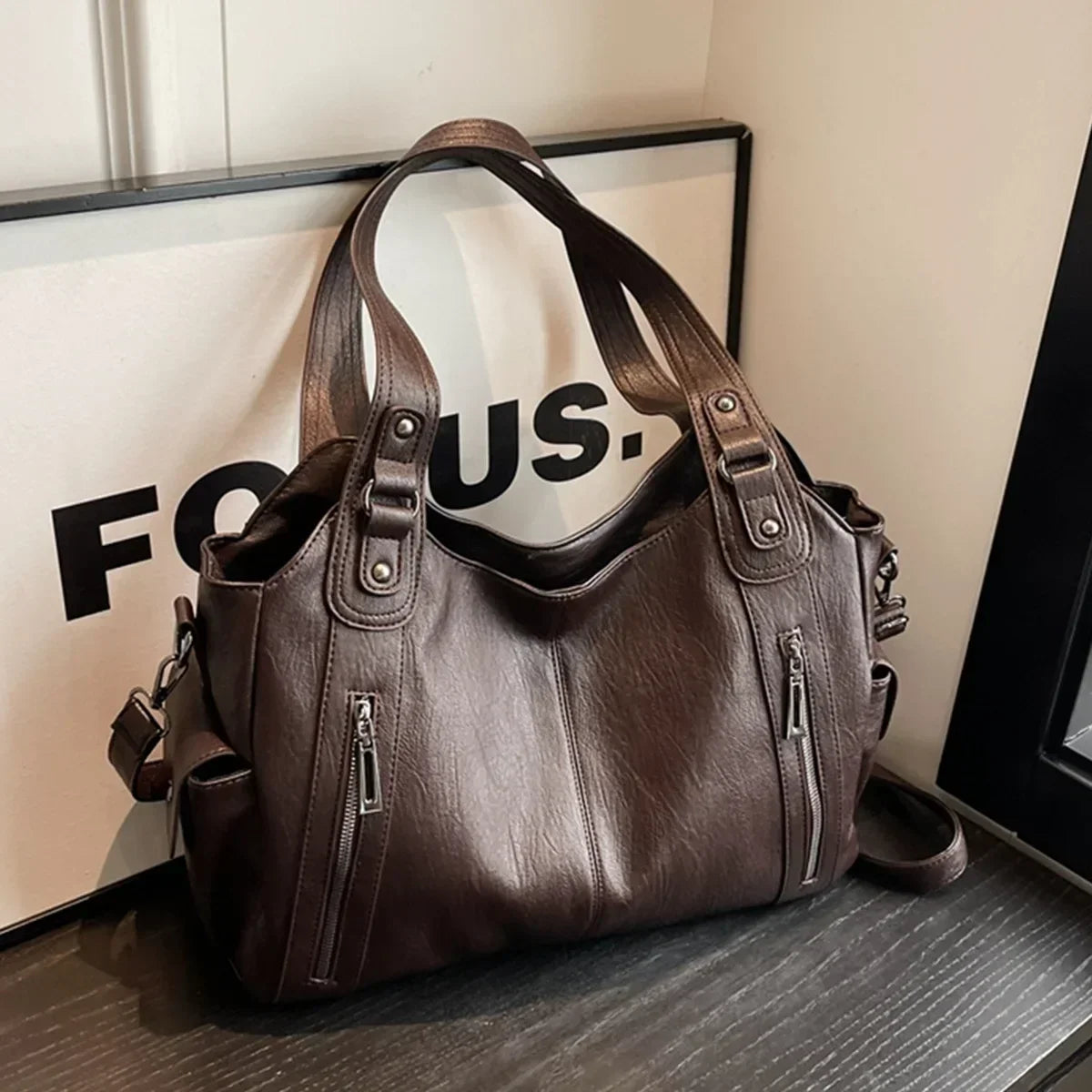 Women Contrast Color Shoulder Bag High Quality PU Zipper Handbag