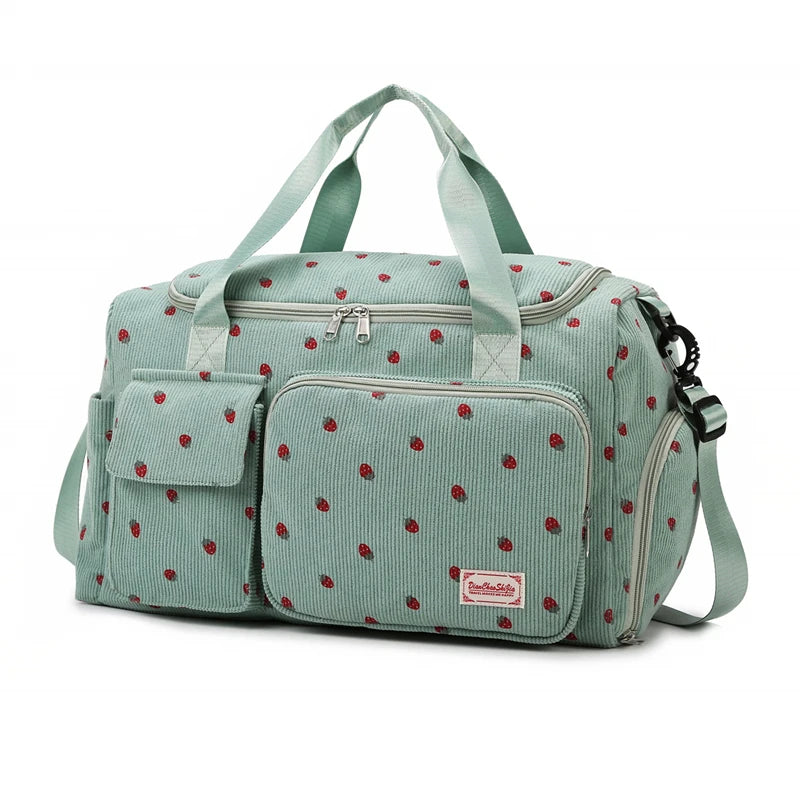 Corduroy Travel Tote Bag with Shoe Compartment